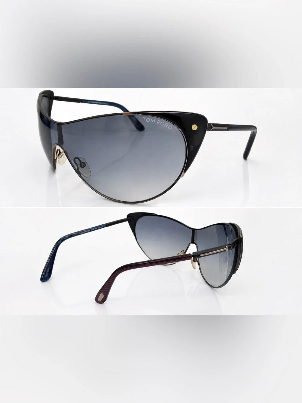 Tom Ford Black Cat-Eye Sunglasses with Gray Gradient Lenses